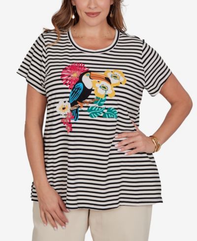 Ruby Rd. Plus Size Embellished Toucan Stripe Knit T-Shirt