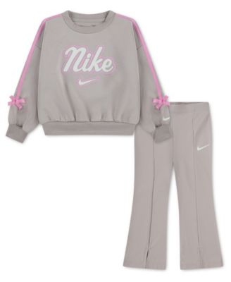 Nike Baby Girls' Juxta-Girl Bow Stripe Sweatshirt and Pants, 2-Piece Set