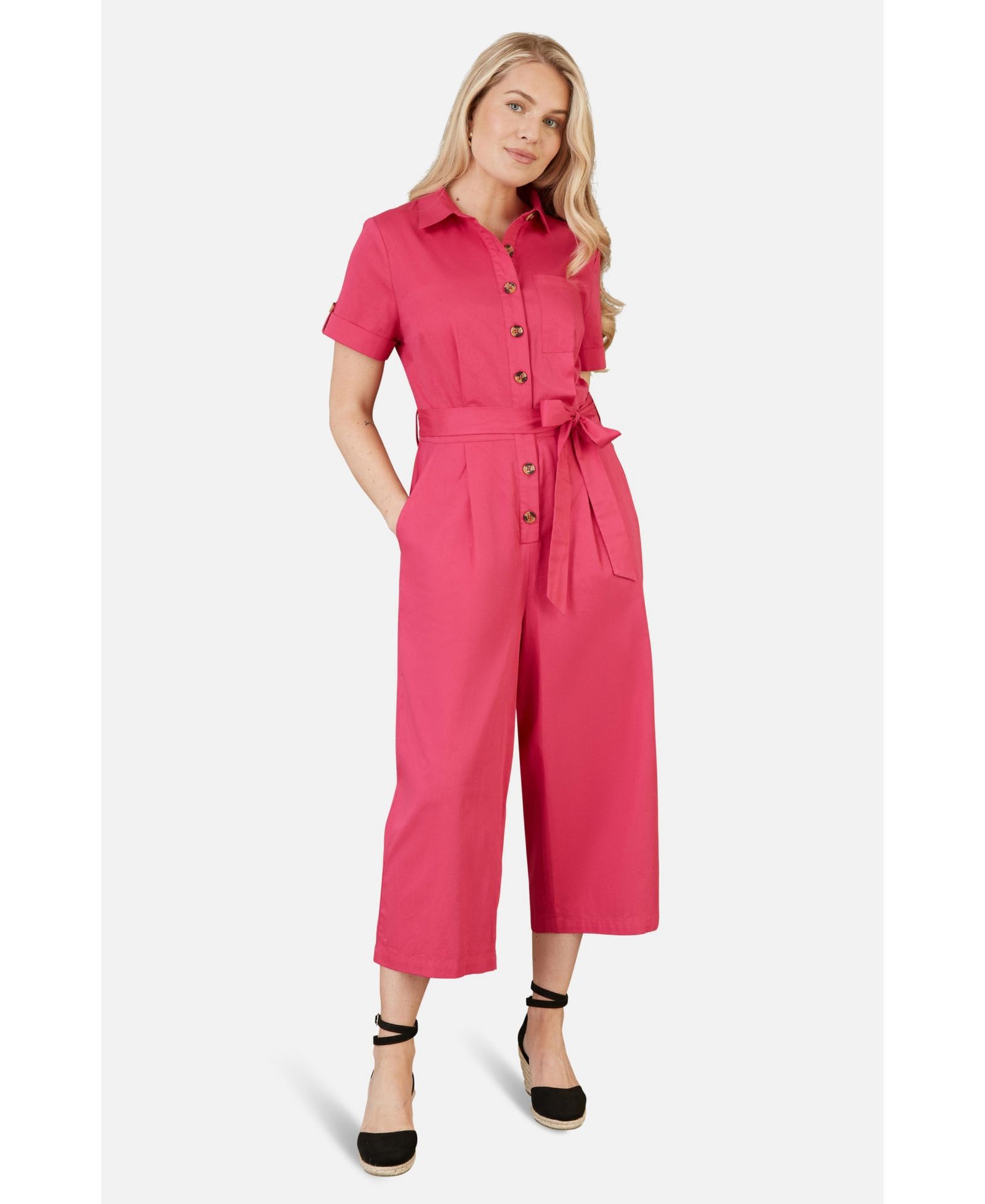 Yumi Women's Button Up Utility Style Jumpsuit