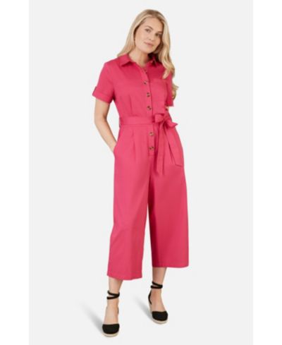 Yumi Women's Button Up Utility Style Jumpsuit