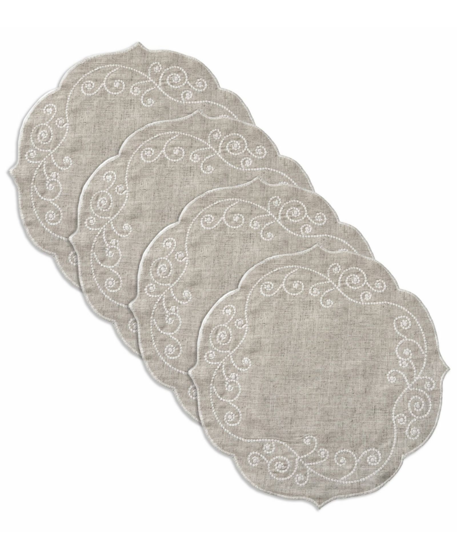 Lenox French Perle Linen Embroidered Round Placemats, Set of 4
