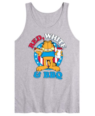 AIRWAVES Men's Garfield Red White And BBQ Sleeveless Graphic Tank Top