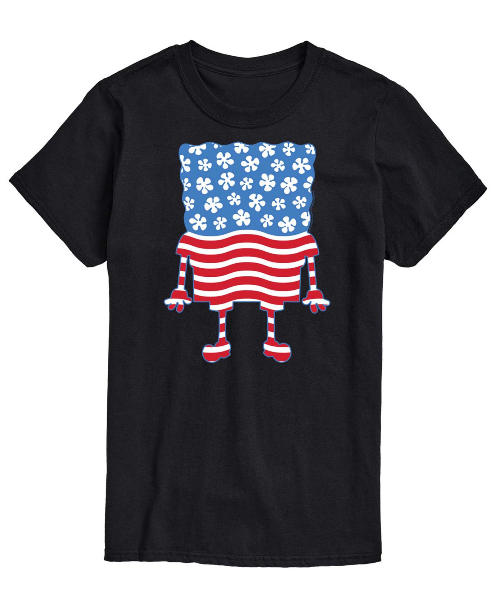 AIRWAVES Men's SpongeBob SquarePants Silhouette Stars Stripes Short-Sleeve Graphic T-Shirt