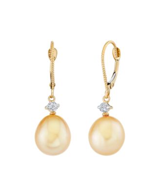 Серьги-подвески Macy's 14k Yellow Gold с золотой южной жемчужиной и бриллиантом