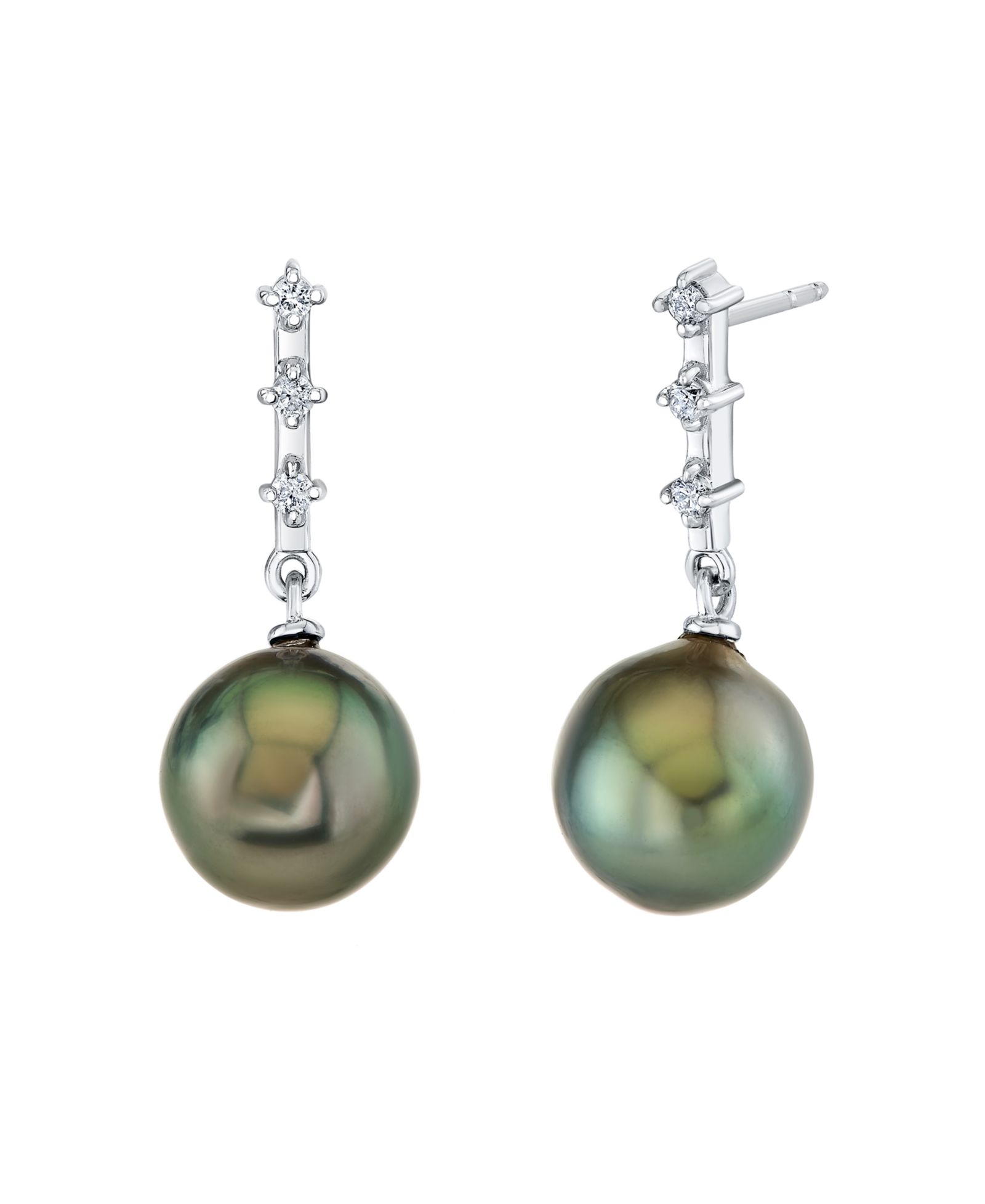 Серьги-подвески Macy's с таитянским жемчугом (9mm) и бриллиантом (1/10 ct. t.w.), белое золото 10k
