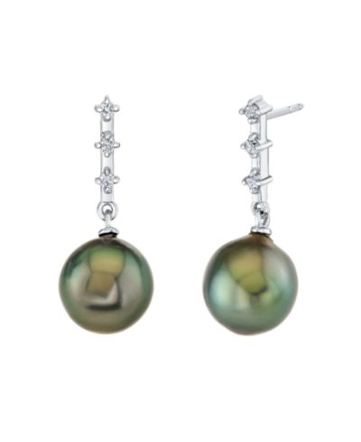 Серьги-подвески Macy's с таитянским жемчугом (9mm) и бриллиантом (1/10 ct. t.w.), белое золото 10k