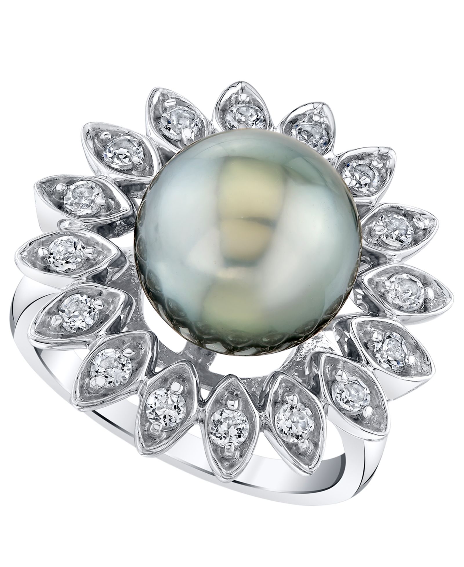 Кольцо Macy's Cultured Tahitian Pearl (11mm) & White Topaz (5/8 ct. t.w.) Sterling Silver