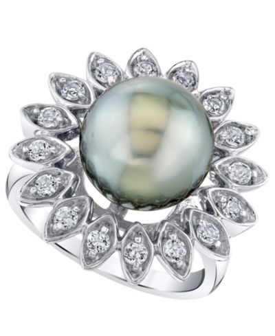 Кольцо Macy's Cultured Tahitian Pearl (11mm) & White Topaz (5/8 ct. t.w.) Sterling Silver