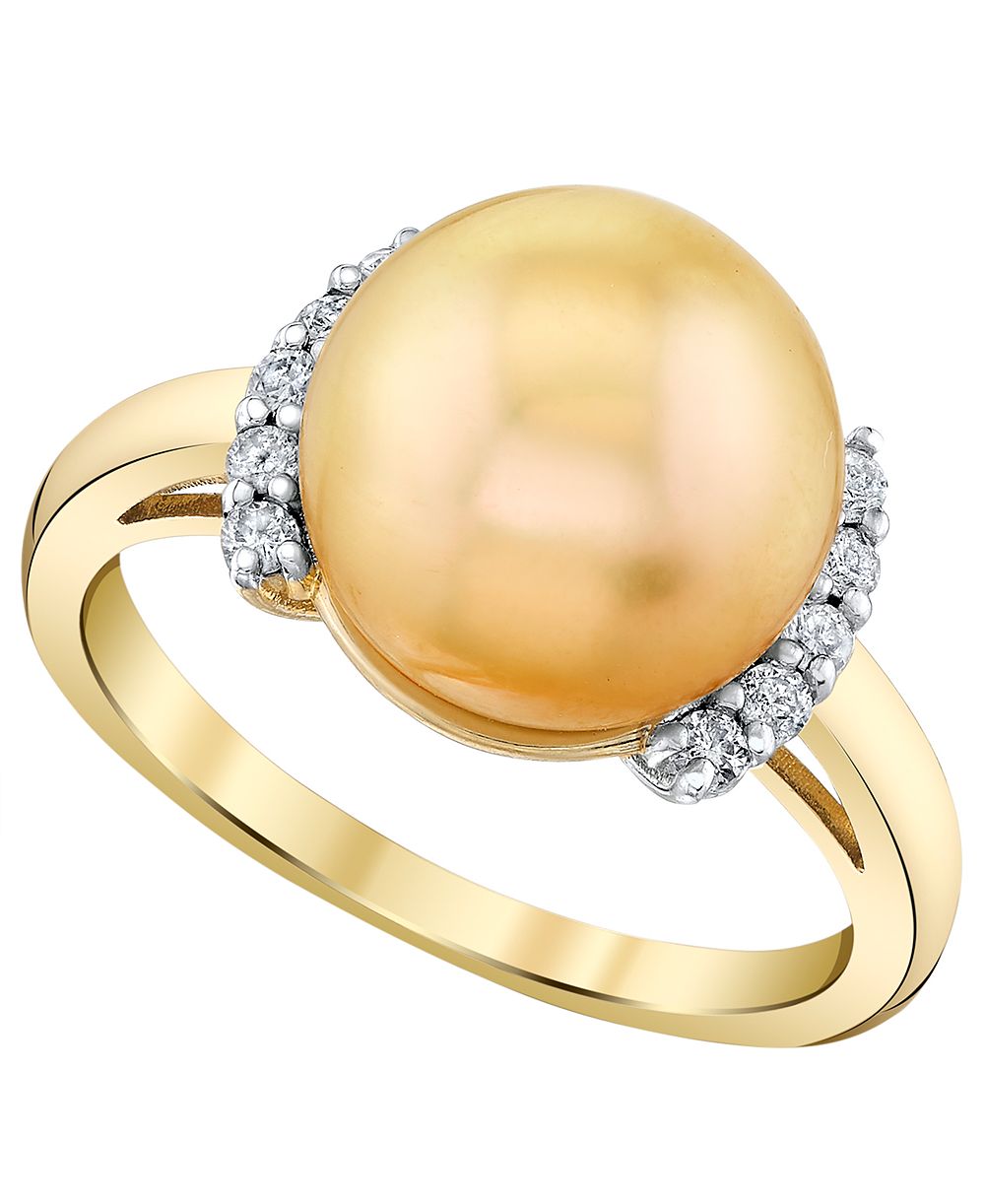 Macy's Cultured Golden South Sea Pearl (11mm) & Diamond (1/6 ct. t.w.) Ring in 10k Yellow Gold