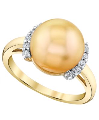 Macy's Cultured Golden South Sea Pearl (11mm) & Diamond (1/6 ct. t.w.) Ring in 10k Yellow Gold