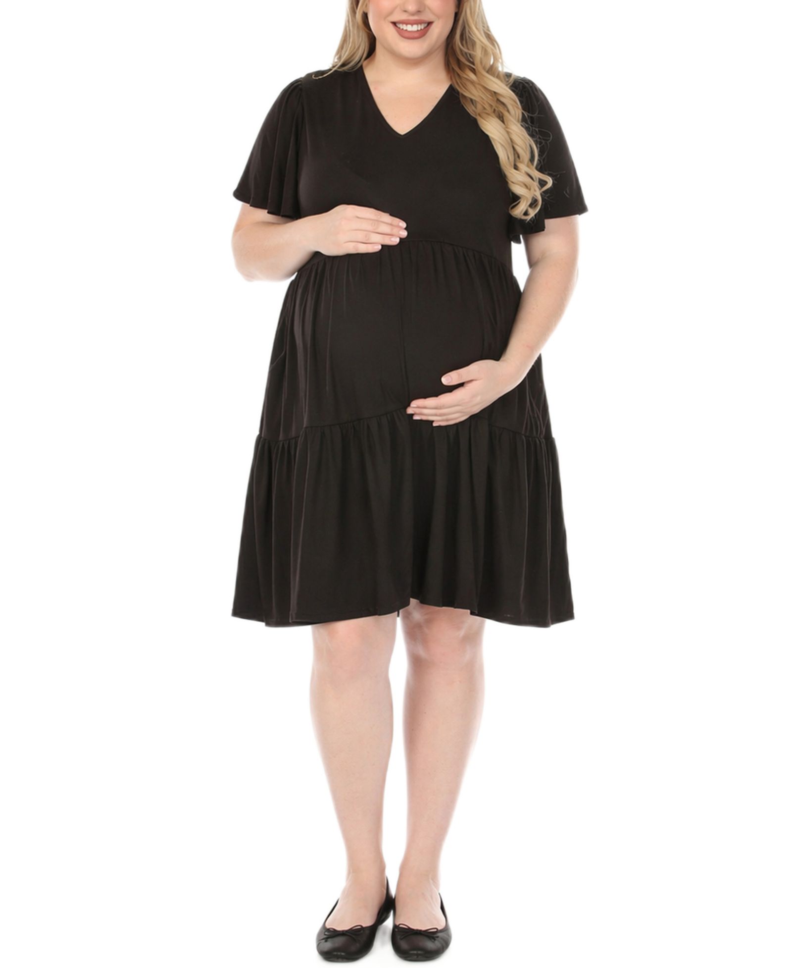 White Mark Plus Size Short-Sleeve Tiered A-Line Maternity Dress