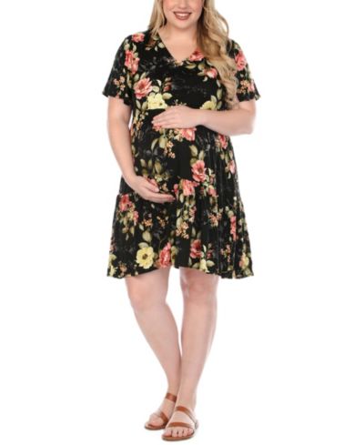 Женское цветочное платье White Mark Plus Size Short-Sleeve V-Neck Maternity
