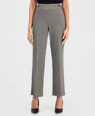 Anne Klein Essentials Petite Houndstooth Pull-On Mid-Rise Trouser, 28-1/2" Inseam