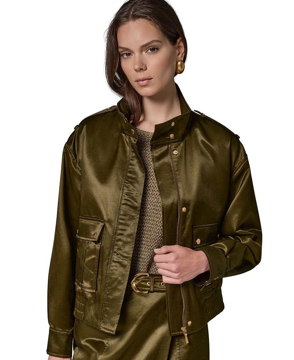 Donna Karan New York Women's Glazed Cotton Zip-Front Jacket