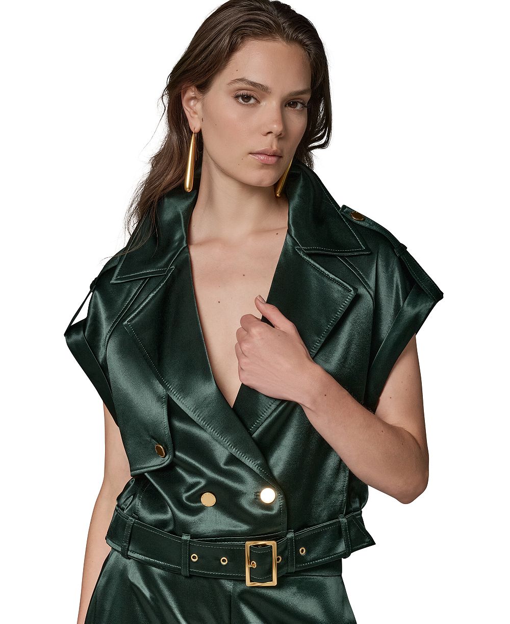 Donna Karan New York Women's Luxe Drape Satin Belted Vest
