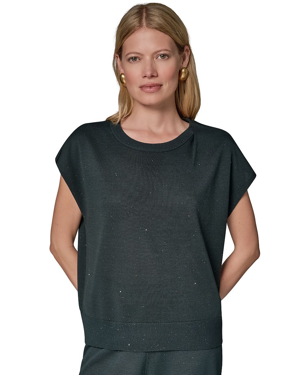 Donna Karan New York Женский джемпер с круглым вырезом и коротким рукавом