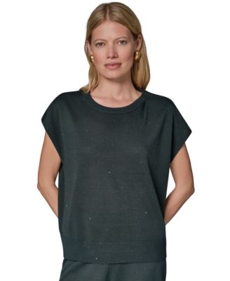 Donna Karan New York Женский джемпер с круглым вырезом и коротким рукавом