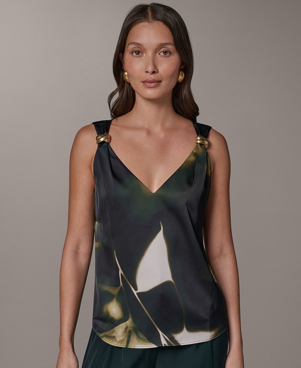 Donna Karan New York Women's Printed V-Neck Sleeveless Top
