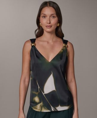 Donna Karan New York Women's Printed V-Neck Sleeveless Top