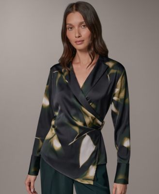 Donna Karan New York Women's Printed V-Neck Long-Sleeve Blouse