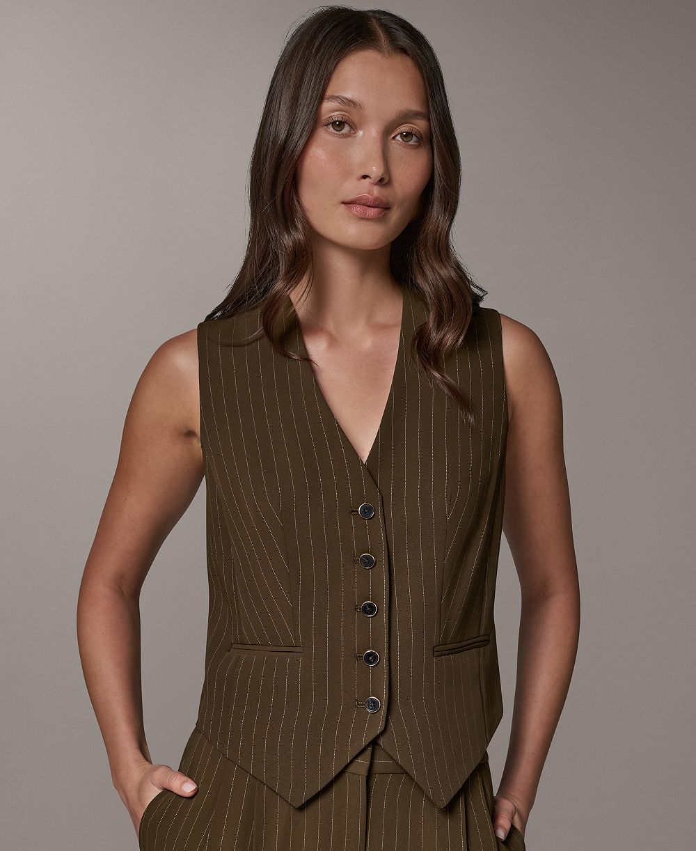 Donna Karan New York Women's Cropped Pinstripe Sleeveless Vest
