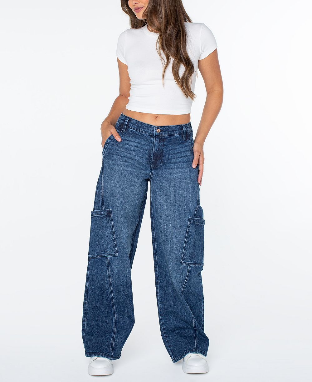 Celebrity Pink Juniors' Elastic-Back Mid-Rise Wide-Leg Cargo Jeans