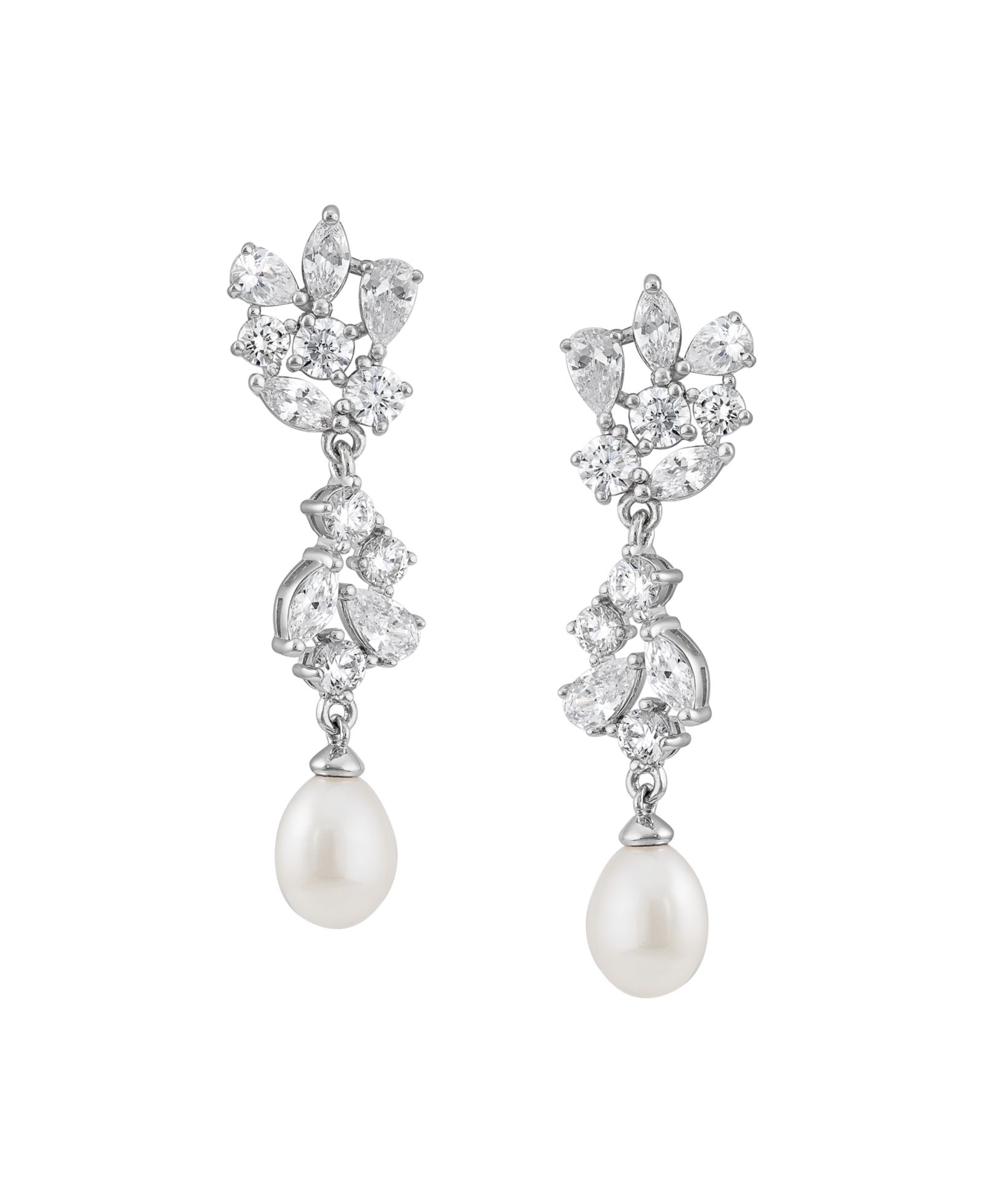 Серьги-подвески Arabella с культивированным речным жемчугом (9 x 7mm) и белой кубической цирконией (5-1/2 ct. t.w.) из стерлингового серебра