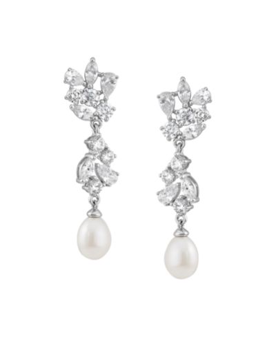 Серьги-подвески Arabella с культивированным речным жемчугом (9 x 7mm) и белой кубической цирконией (5-1/2 ct. t.w.) из стерлингового серебра
