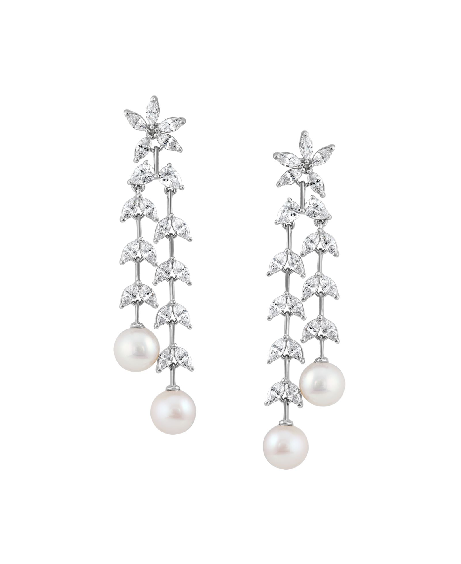 Серьги-подвески Arabella с культивированным речным жемчугом (6-6.5mm) и белым кубическим цирконием (5-3/8 ct. t.w.) из стерлингового серебра