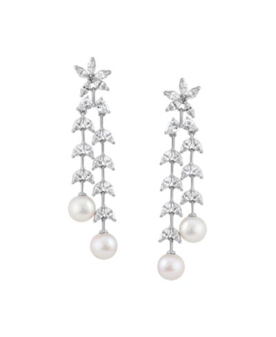 Серьги-подвески Arabella с культивированным речным жемчугом (6-6.5mm) и белым кубическим цирконием (5-3/8 ct. t.w.) из стерлингового серебра