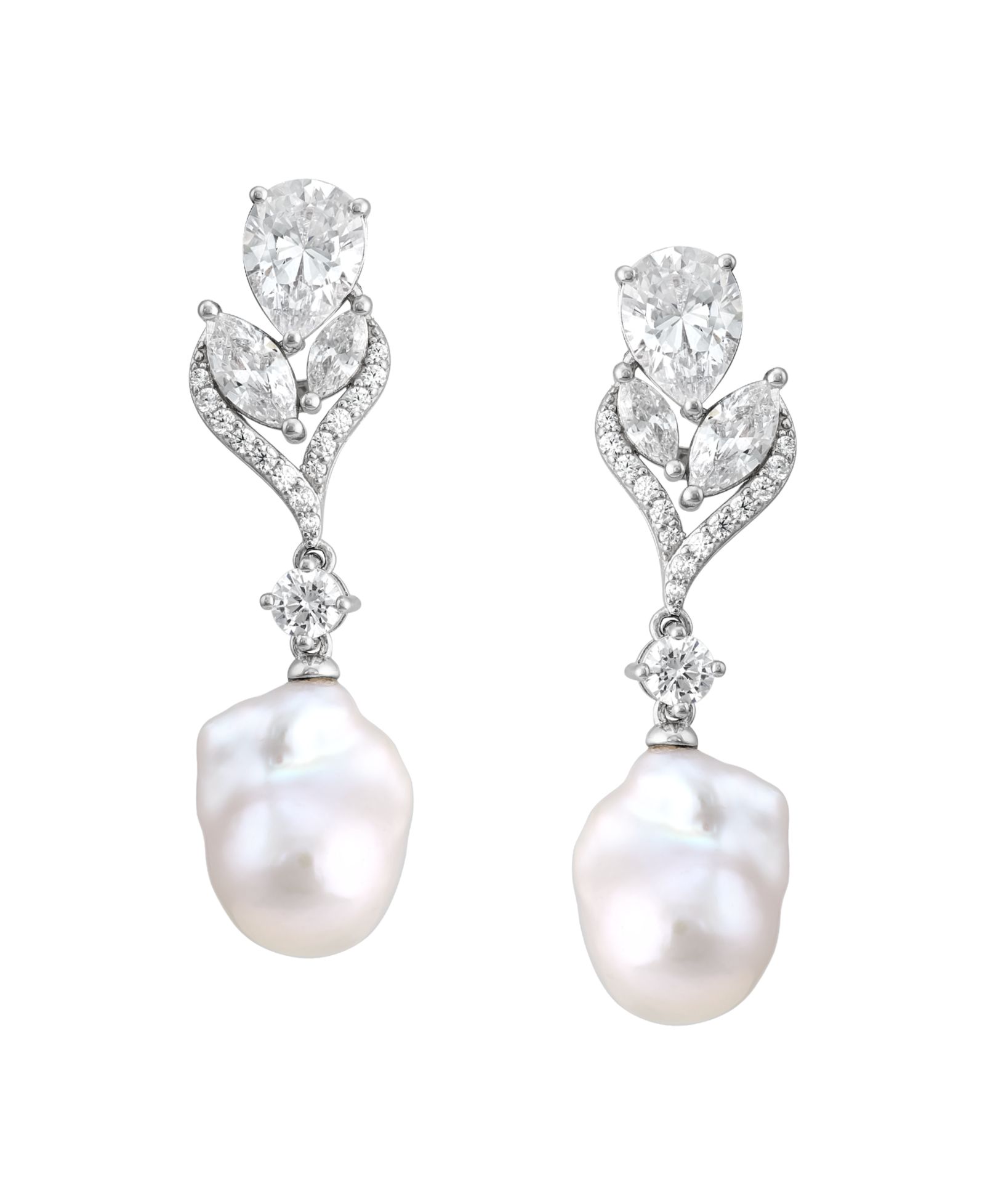 Серьги-подвески Arabella Baroque с культивированным речным жемчугом (11-12mm) и белой кубической цирконией (6-3/8 ct. t.w.) в стерлинговом серебре