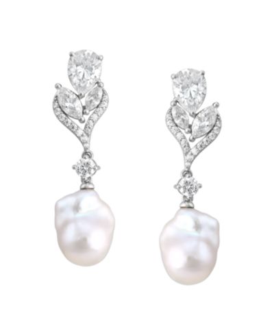 Серьги-подвески Arabella Baroque с культивированным речным жемчугом (11-12mm) и белой кубической цирконией (6-3/8 ct. t.w.) в стерлинговом серебре