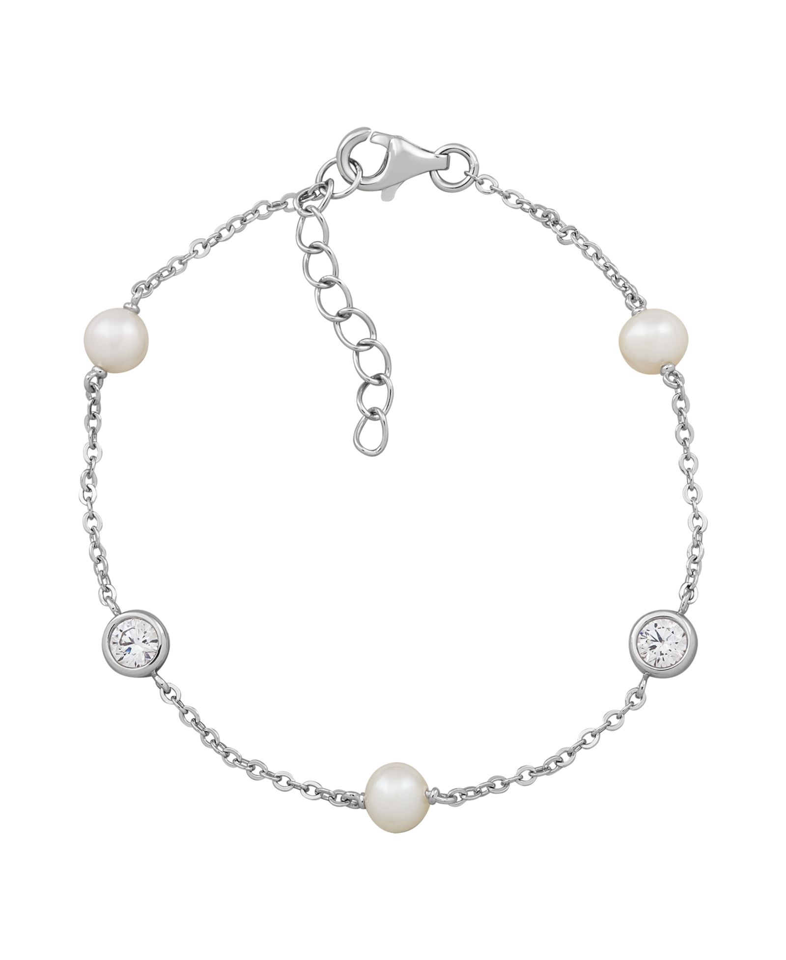 Arabella Cultured Freshwater Pearl (5-5.5mm) White Cubic Zirconia (9/10 ct. t.w.) Bracelet in Sterling Silver