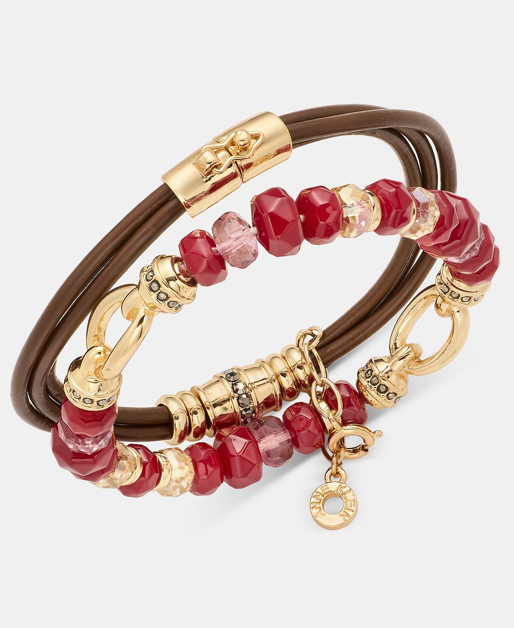 Набор браслетов Anne Klein Beaded & Leather Cord, 2 шт.