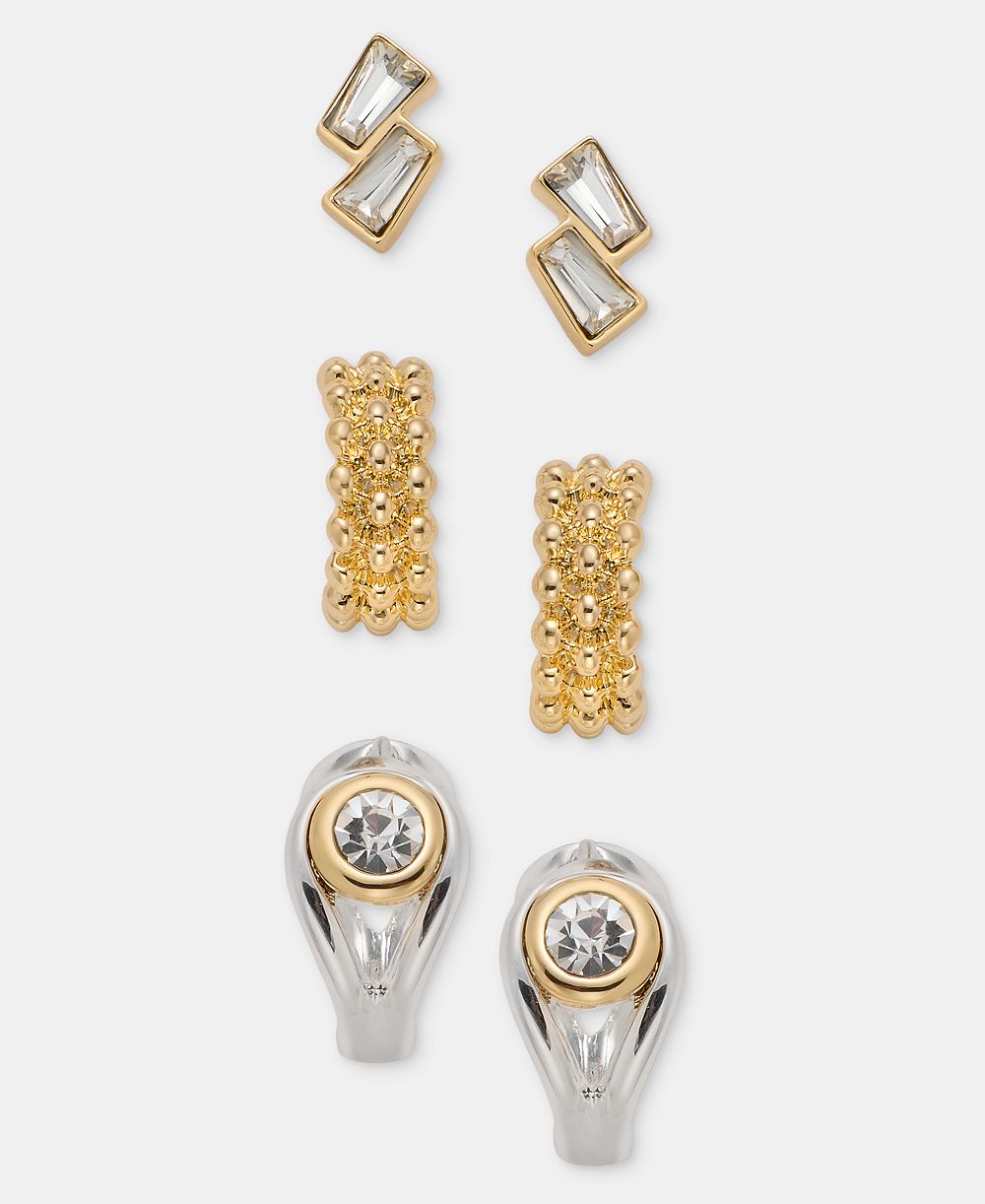 Серьги Anne Klein Baguette с текстурой и камнями, набор из 3 шт.