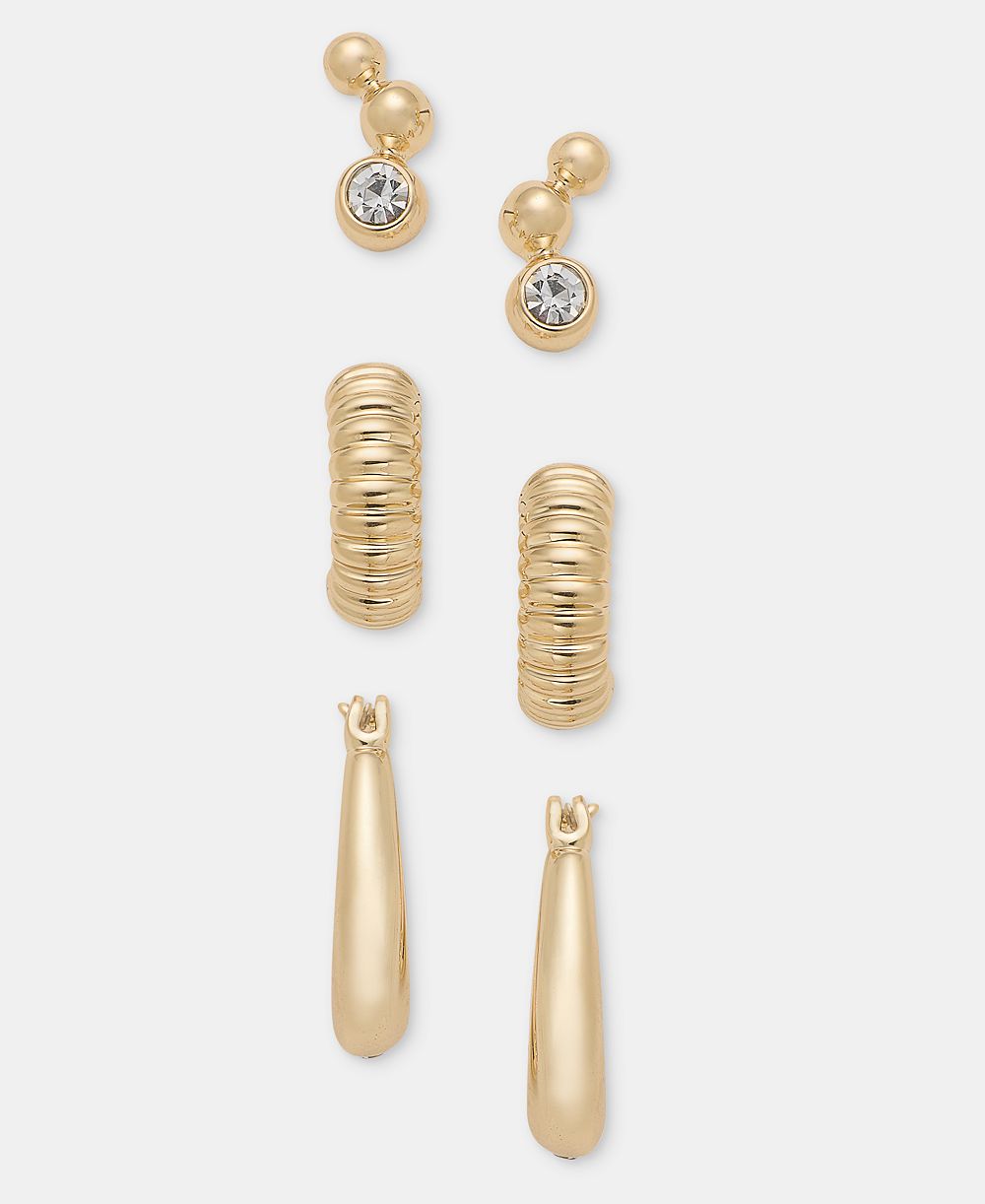 Серьги Anne Klein Crystal Stud & Hoop 3-Piece Set