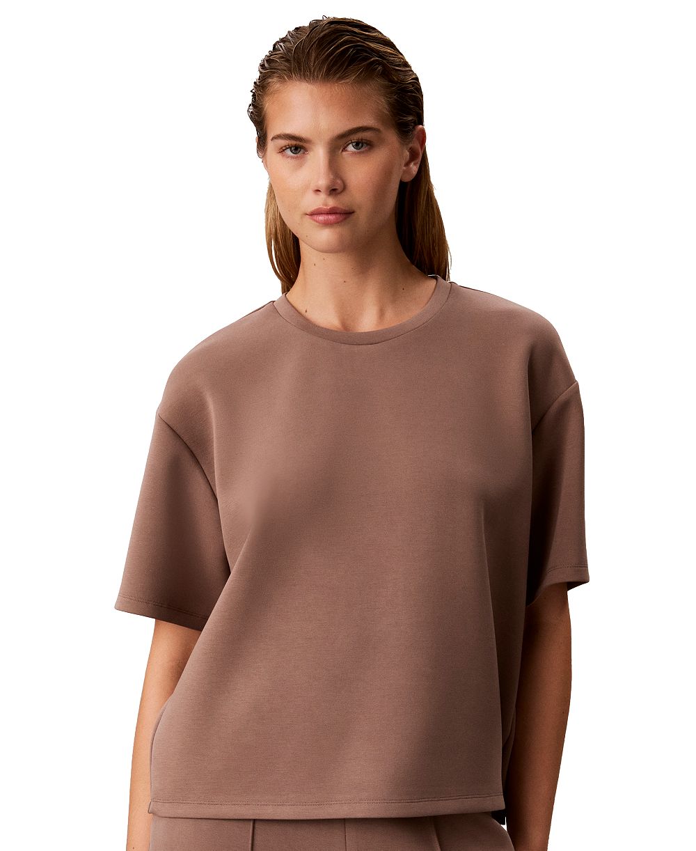 Calvin Klein Women's Boxy Tee Soft Scuba Short-Sleeve Sweater