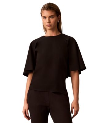 Calvin Klein Women's Crewneck Short-Sleeve Cape-Sleeve Blouse