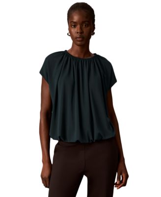 Calvin Klein Women's Shirred Extended-Shoulder Short-Sleeve Blouse