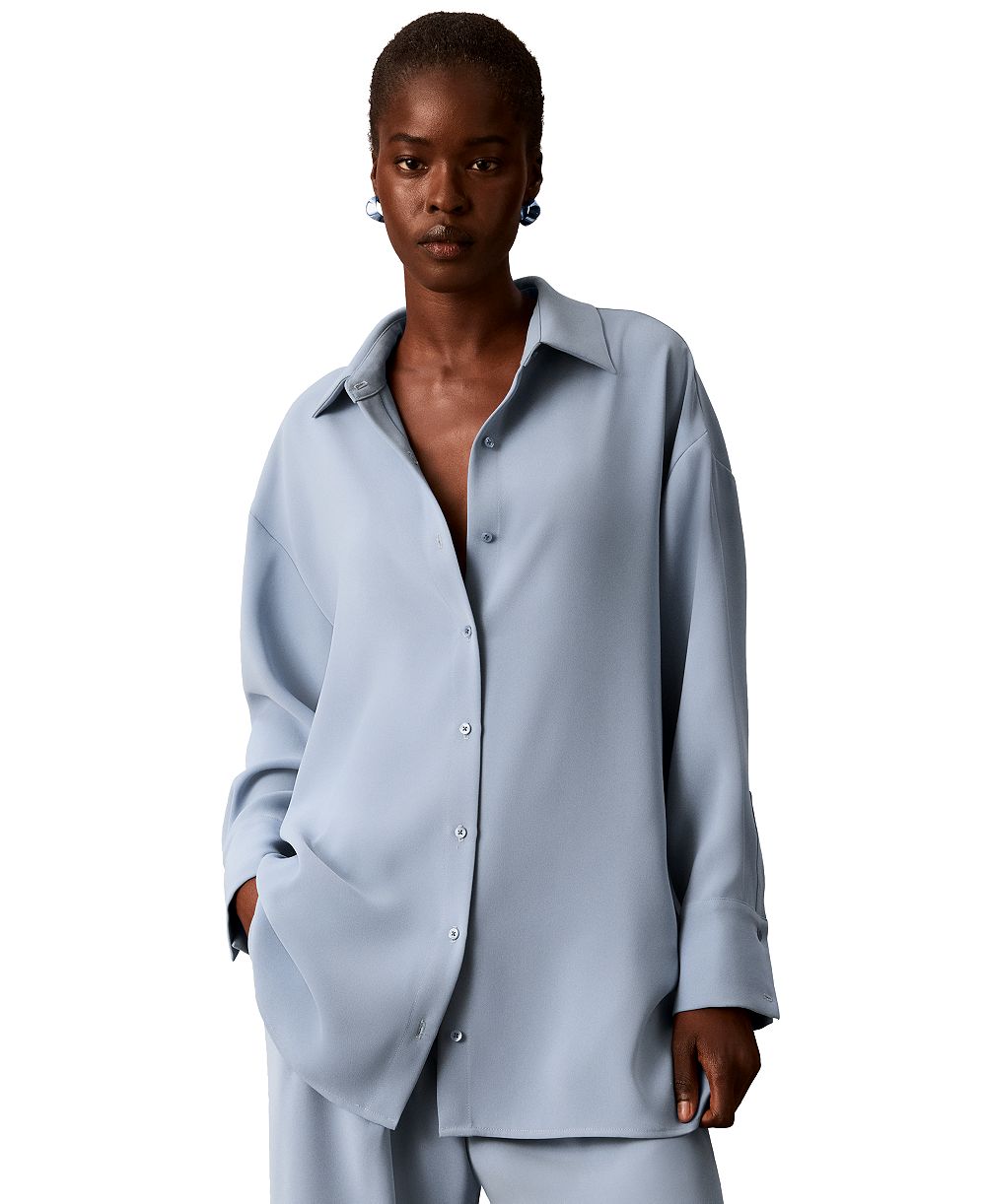 Calvin Klein Women's Collared Neck Long-Sleeve Button-Up Top