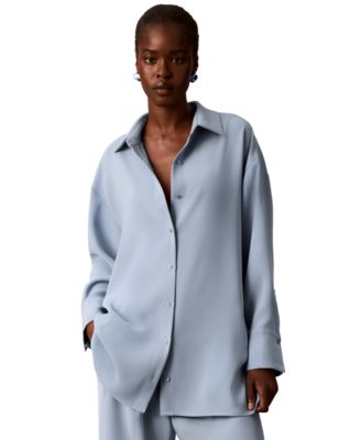 Calvin Klein Women's Collared Neck Long-Sleeve Button-Up Top