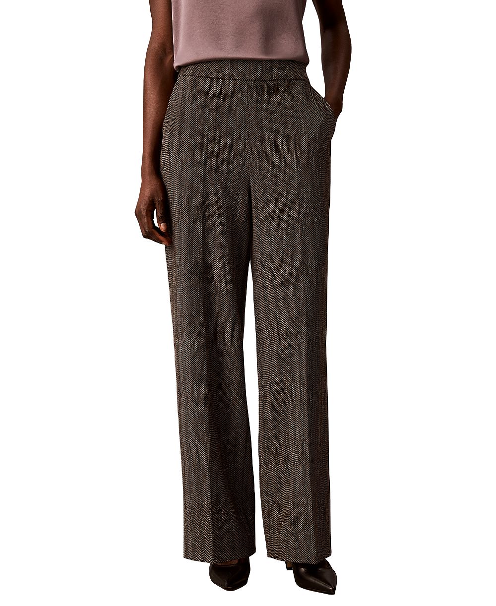 Calvin Klein Women's Pull-On Wide-Leg Herringbone Pants