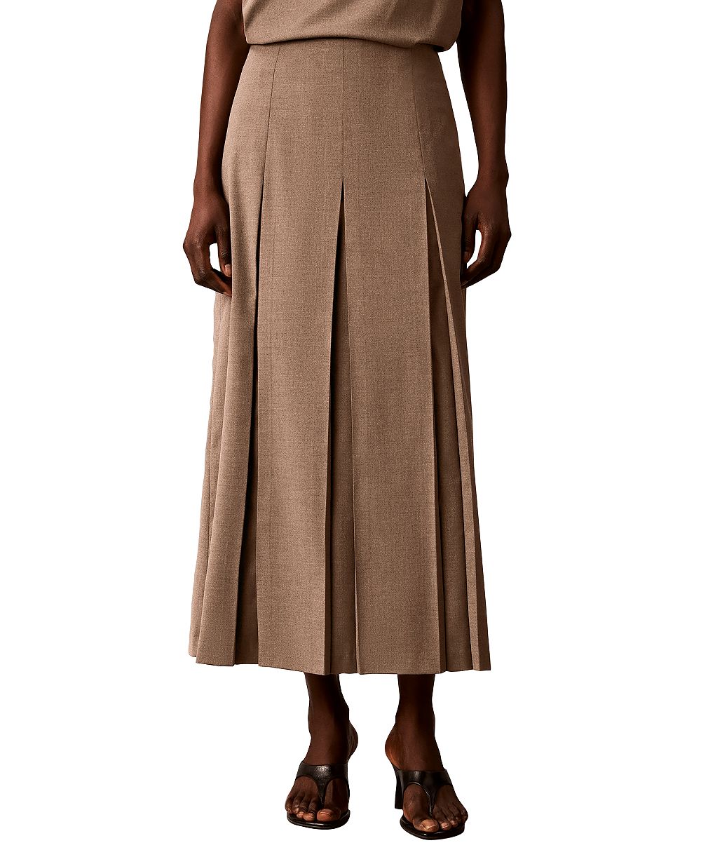 Calvin Klein Women's Side Zip Inverted Pleat High-Waisted Midi Skirt