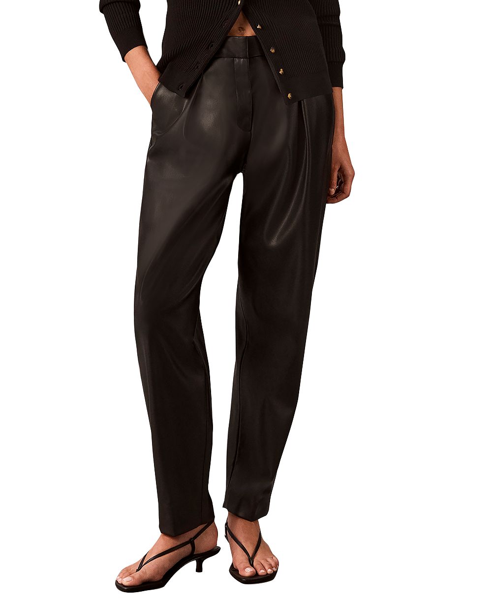 Женские брюки Calvin Klein Faux Leather High-Rise Pleated Barrel Leg