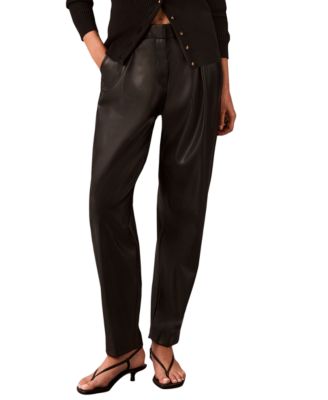 Calvin Klein Women's Faux Leather High-Rise Pleated Barrel Leg Pants