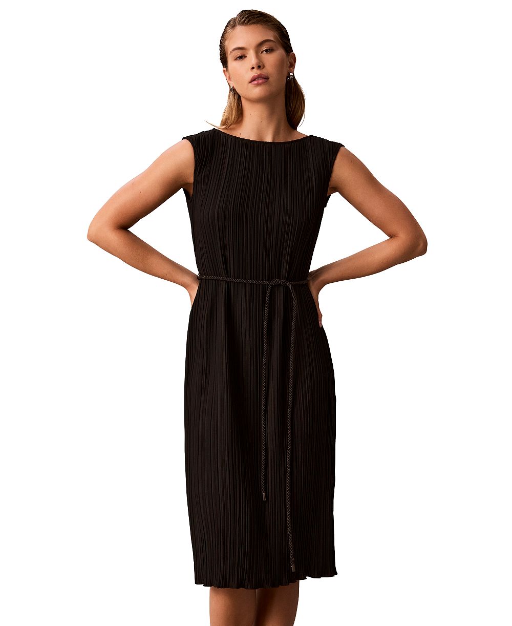 Женское миди-платье Calvin Klein Belted Pleated Boat Neck