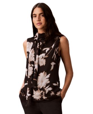 Calvin Klein Women's Scarf-Neck Floral-Print Top