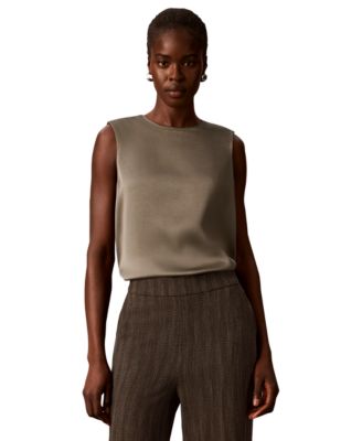 Calvin Klein Women's Satin Crewneck Sleeveless Shell