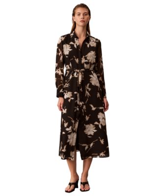 Calvin Klein Women's Long-Sleeve Floral-Print Midi Dress