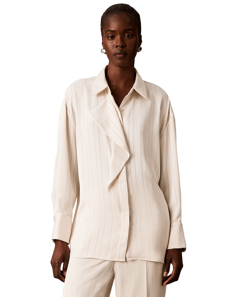 Calvin Klein Women's Satin-Stripe Long-Sleeve Blouse